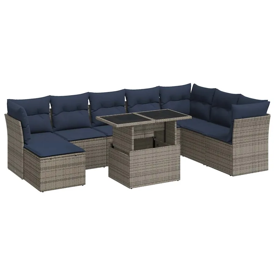 Salon de jardin avec coussins 9 pcs gris résine tressée acacia - 2