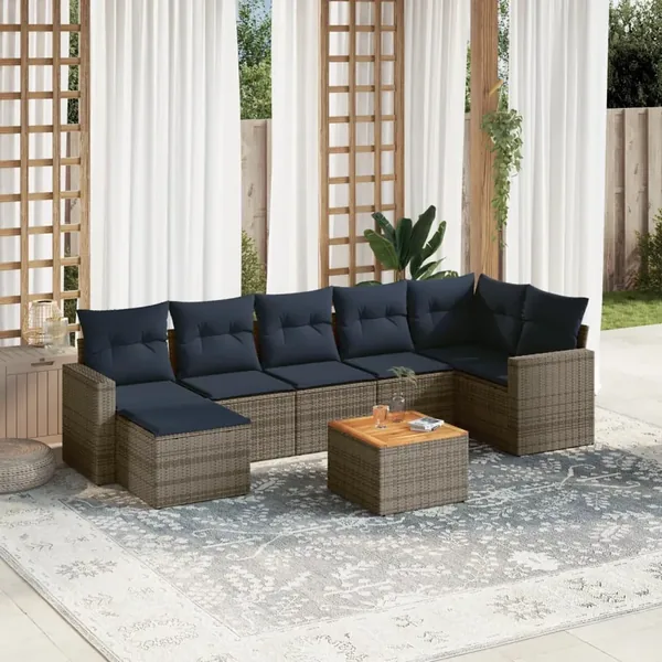 Ensemble de canapé de jardin 8 pcs avec coussins gris résine tressée
