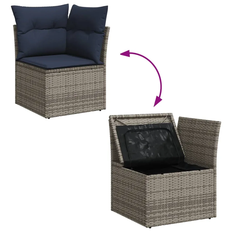 Ensemble de canapé de jardin 8 pcs avec coussins gris résine tressée - 10