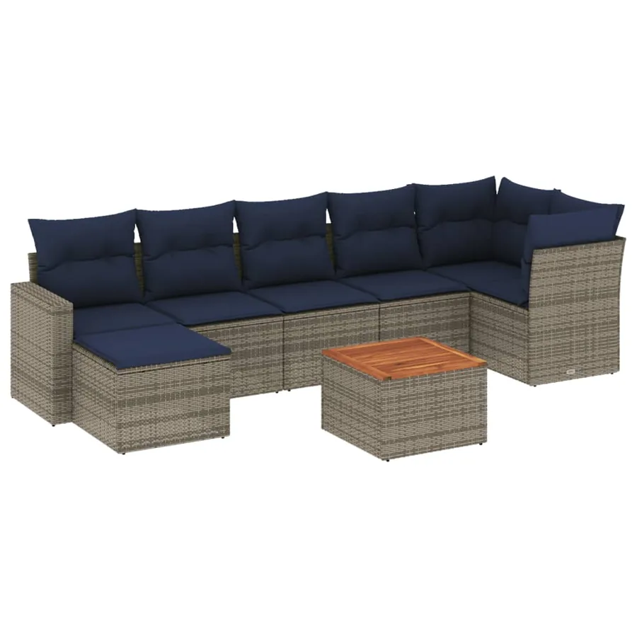 Ensemble de canapé de jardin 8 pcs avec coussins gris résine tressée - 2