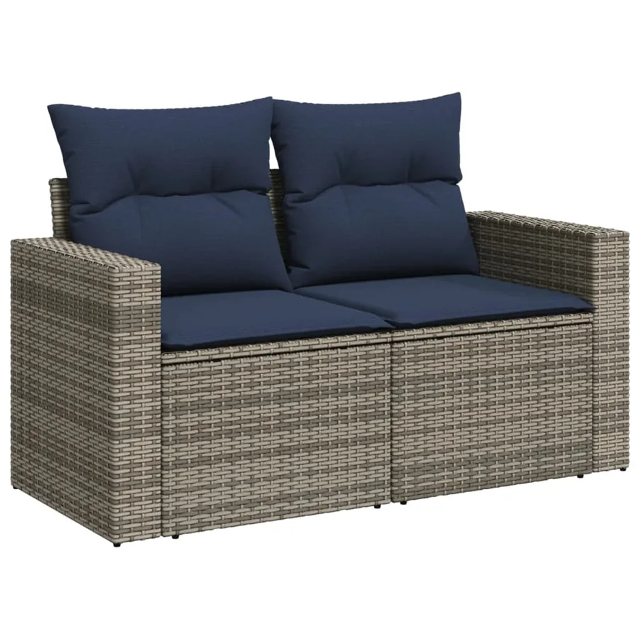 Ensemble de canapé de jardin 8 pcs avec coussins gris résine tressée - 3