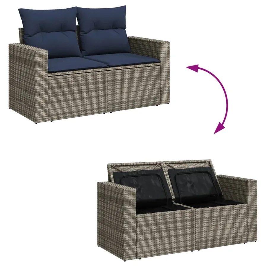 Ensemble de canapé de jardin 8 pcs avec coussins gris résine tressée - 8