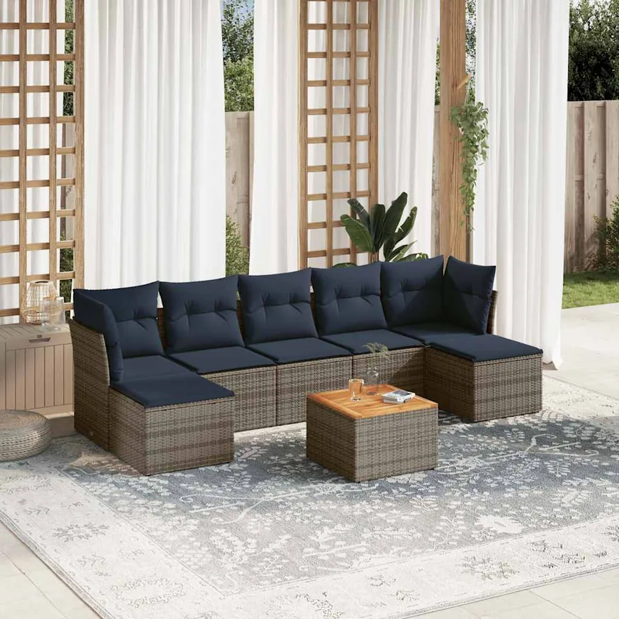 Ensemble de canapé de jardin 8 pcs avec coussins gris résine tressée