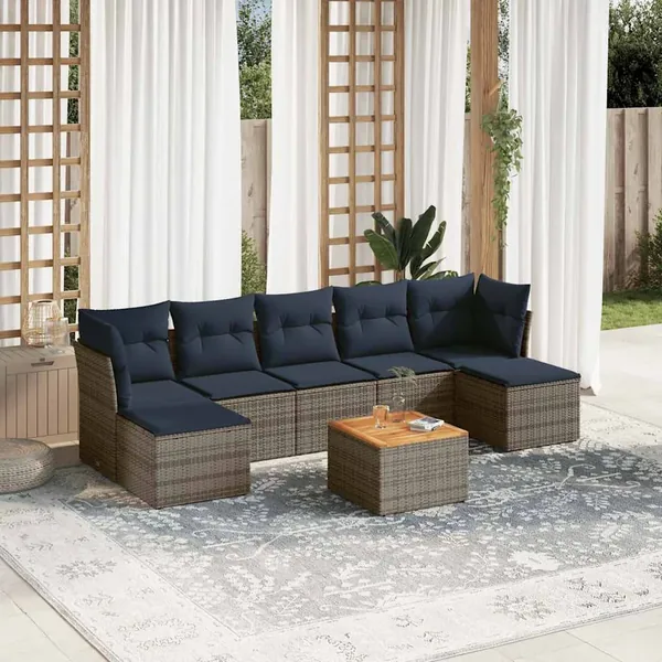Ensemble de canapé de jardin 8 pcs avec coussins gris résine tressée