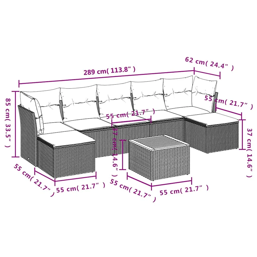 Ensemble de canapé de jardin 8 pcs avec coussins gris résine tressée - 11