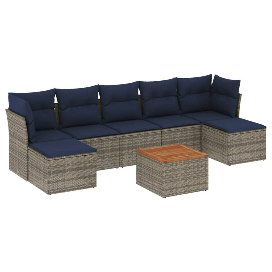 Ensemble de canapé de jardin 8 pcs avec coussins gris résine tressée - 2