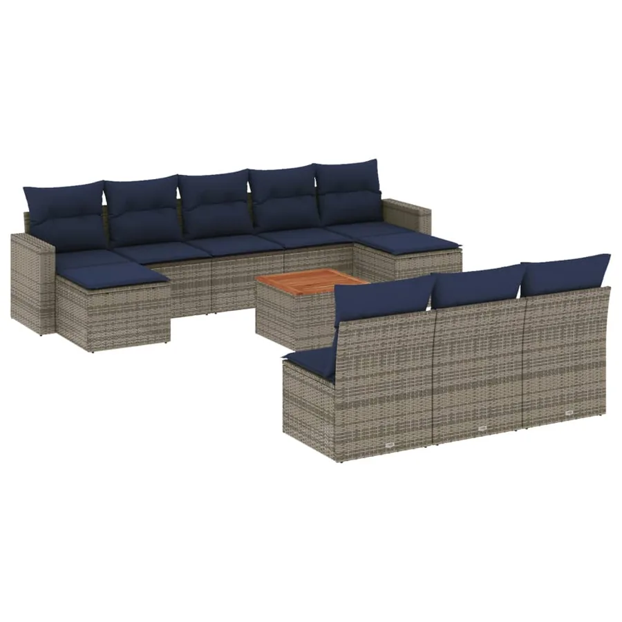 Ensemble de canapé de jardin 11 pcs avec coussins gris résine tressée - 2