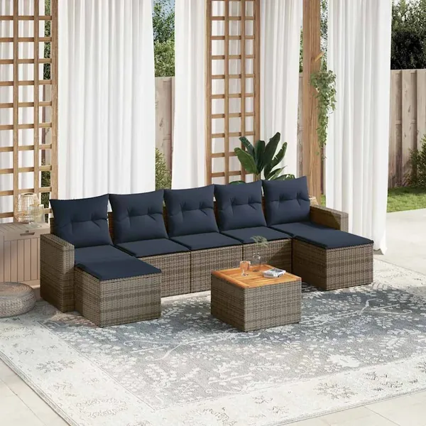Ensemble de canapé de jardin 8 pcs avec coussins gris résine tressée
