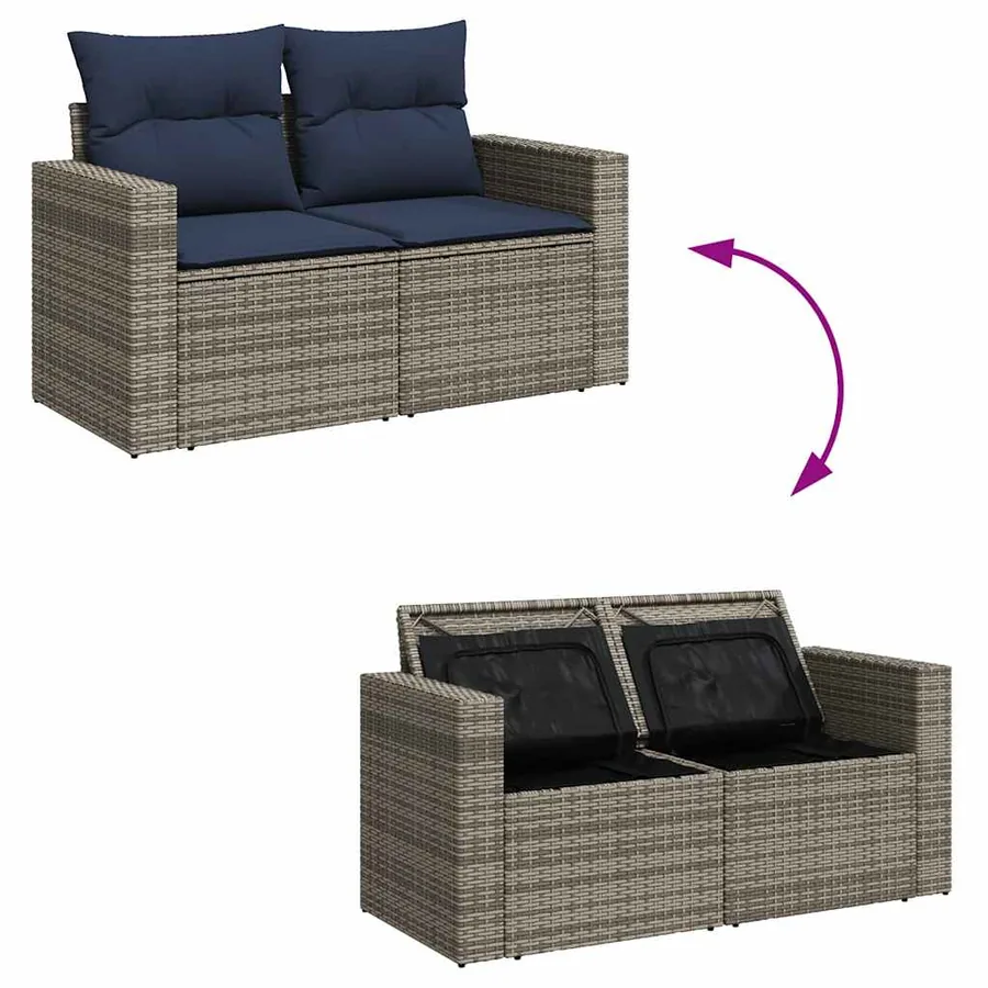 Ensemble de canapé de jardin 8 pcs avec coussins gris résine tressée - 10