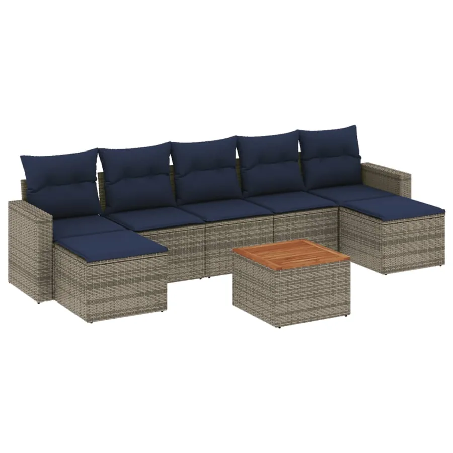 Ensemble de canapé de jardin 8 pcs avec coussins gris résine tressée - 2