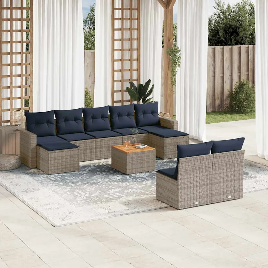 Ensemble de canapé de jardin 10 pcs avec coussins gris résine tressée