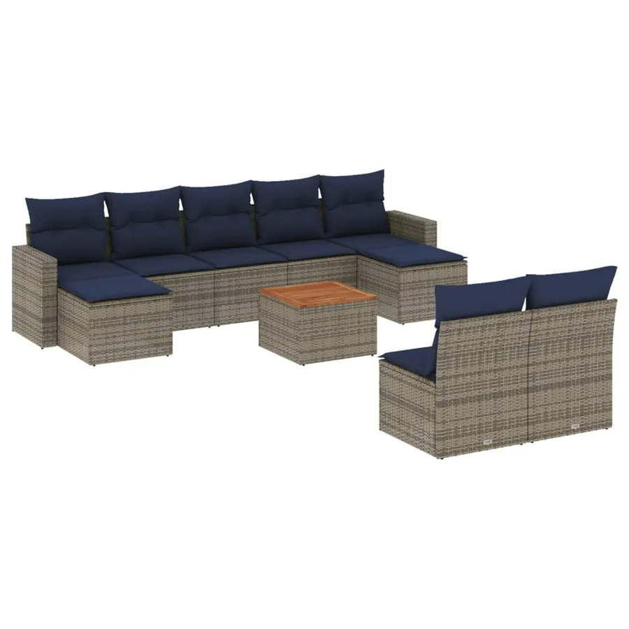 Ensemble de canapé de jardin 10 pcs avec coussins gris résine tressée - 2