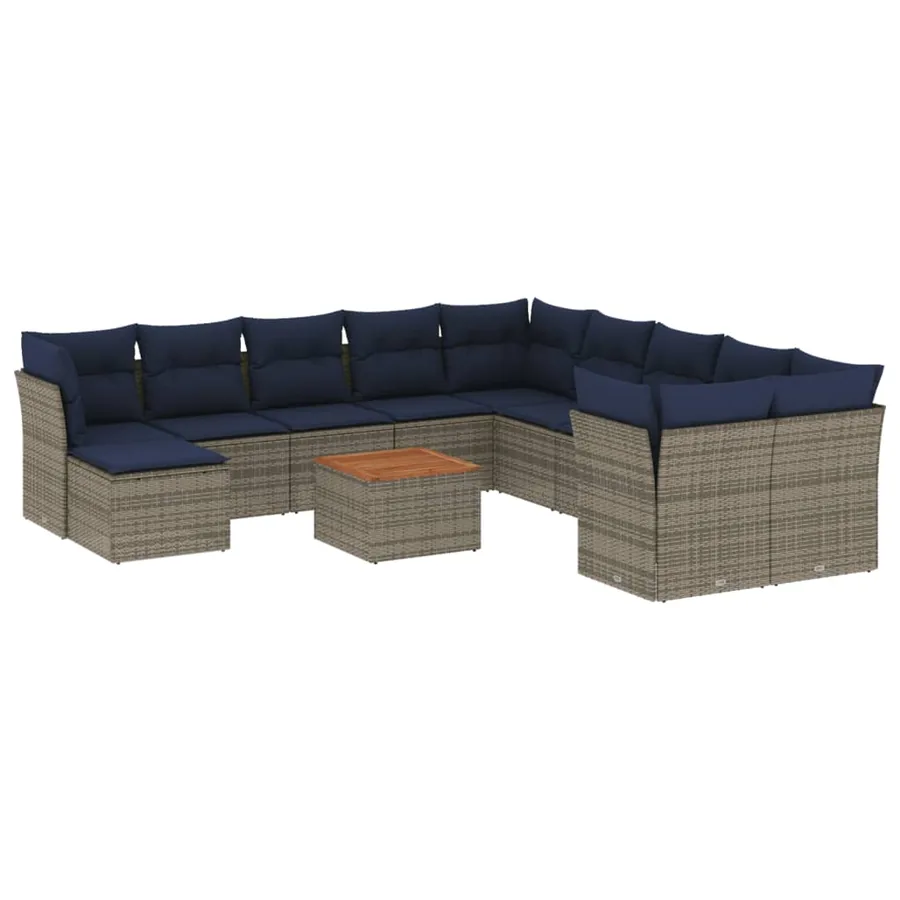 Ensemble de canapé de jardin 12 pcs avec coussins gris résine tressée - 2