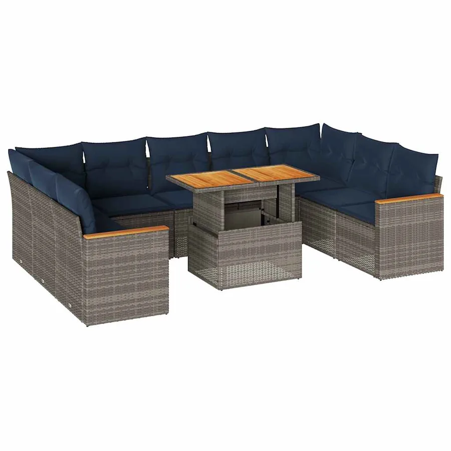Salon de jardin avec coussins 10 pcs gris résine tressée - 2