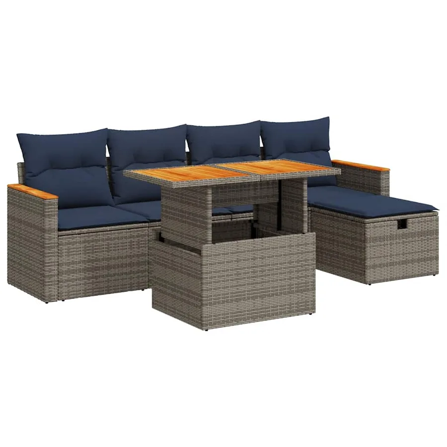 Salon de jardin avec coussins 6 pcs gris résine tressée acacia - 2