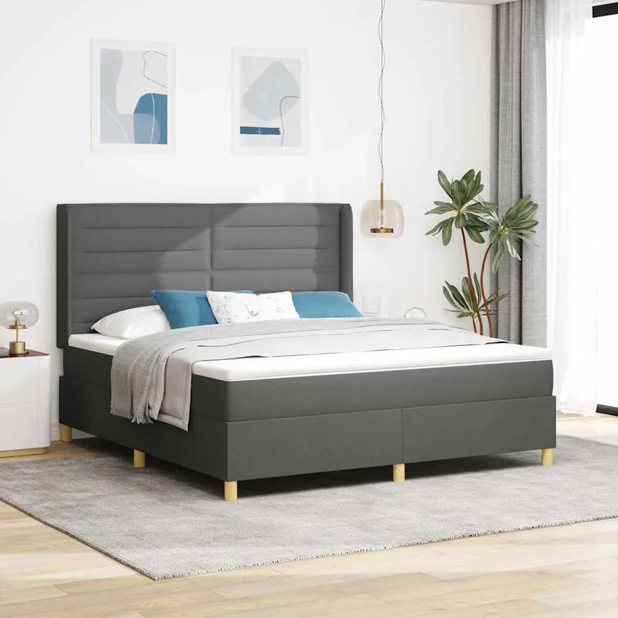 Lit à ressorts avec bandes LED Gris 180 x 200 cm tissu