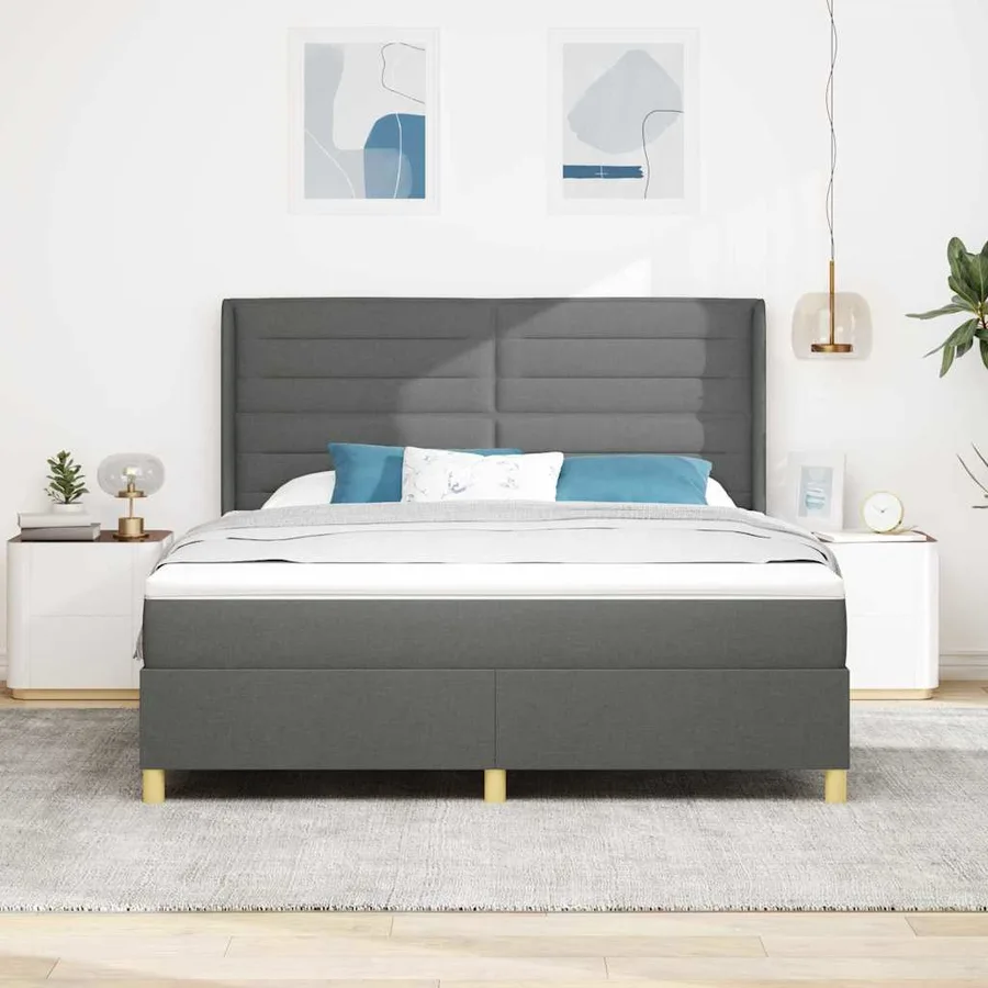 Lit à ressorts avec bandes LED Gris 180 x 200 cm tissu - 4