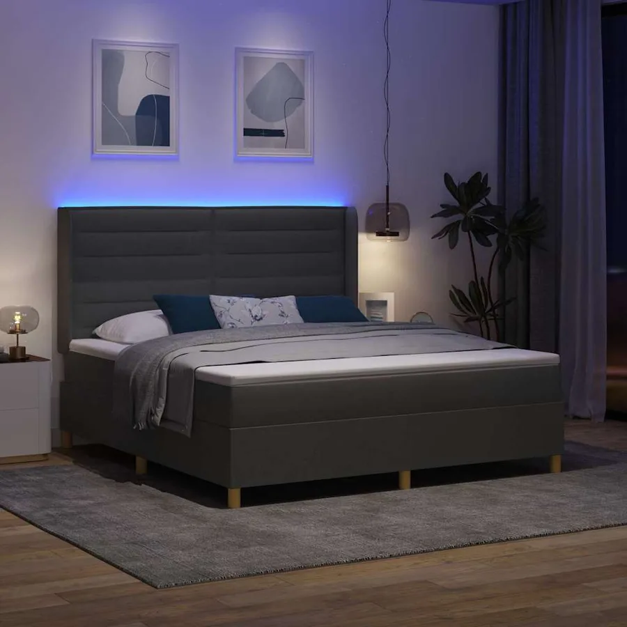 Lit à ressorts avec bandes LED Gris 180 x 200 cm tissu - 5