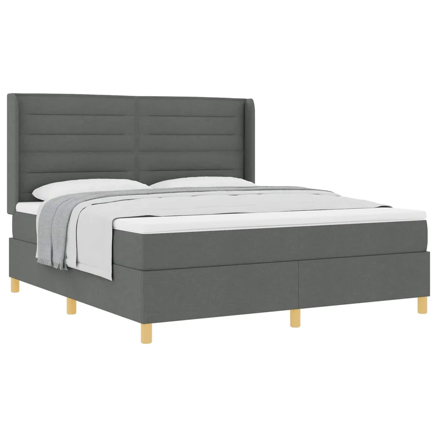 Lit à ressorts avec matelas Gris foncé 180 x 200 cm tissu - 2