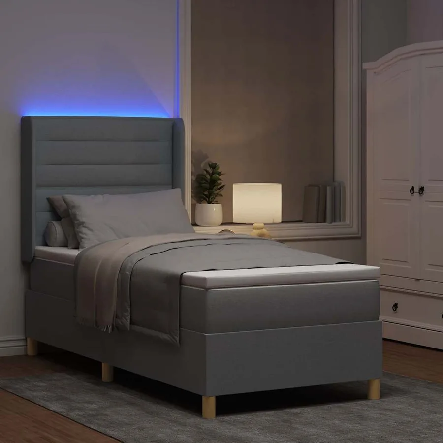 Lit à ressorts avec bandes LED Gris clair 80 x 200 cm tissu - 5