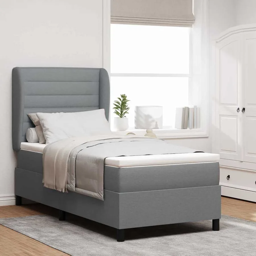 Lit à ressorts avec matelas Gris clair 80 x 200 cm tissu
