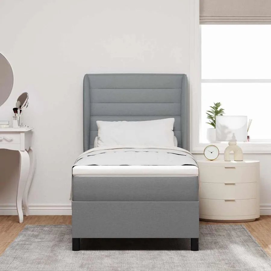 Lit à ressorts avec matelas Gris clair 80 x 200 cm tissu - 3