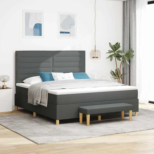 Lit à ressorts avec tête de lit Gris foncé 200 x 180 cm tissu