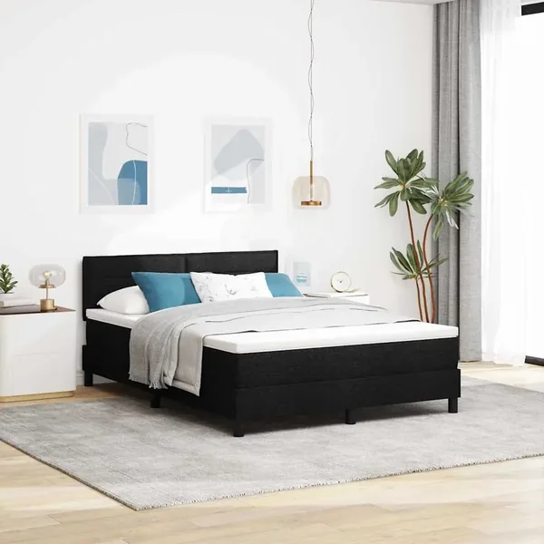 Lit à ressorts avec coussin Noir 140 x 200 cm tissu