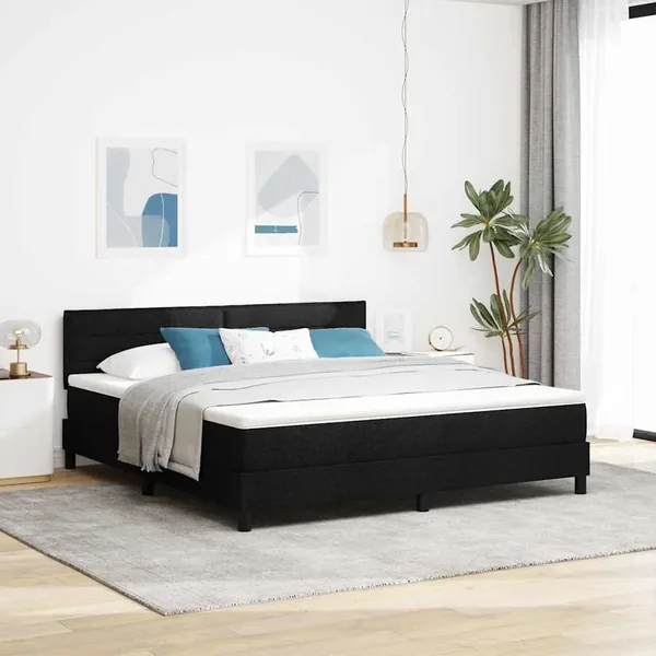 Lit à ressorts avec matelas avec LED Noir 180 x 200 cm tissu