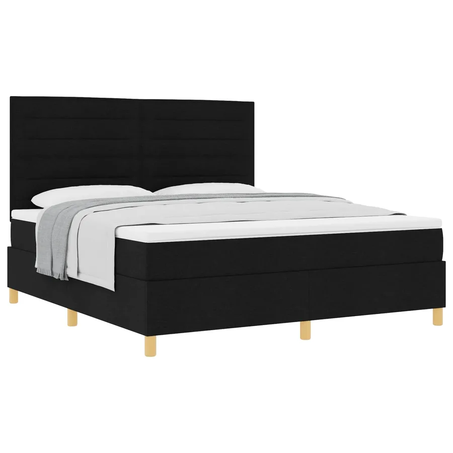 Lit à ressorts avec matelas Noir 180 x 200 cm tissu - 2