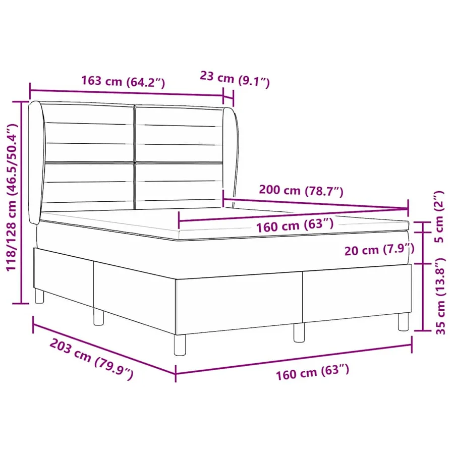 Lit à ressorts avec matelas Noir 200 x 160 cm tissu - 12