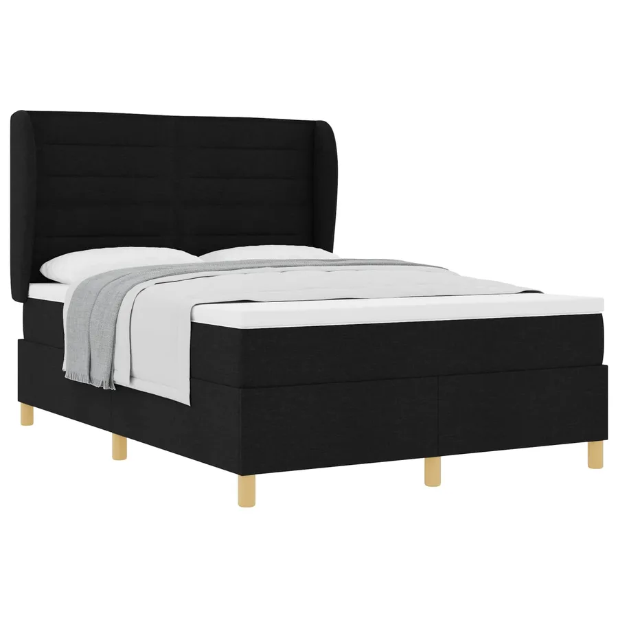 Lit à ressorts avec matelas Noir 200 x 160 cm tissu - 2