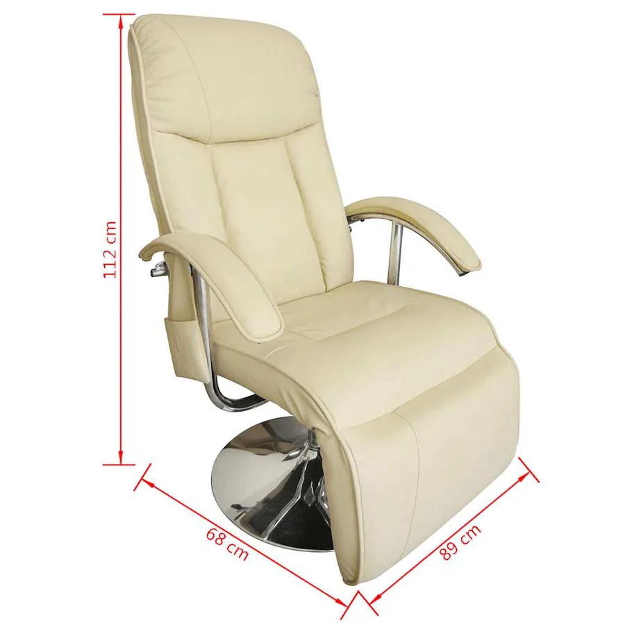 Massage Recliner Chair Cream White Faux Leather - 3