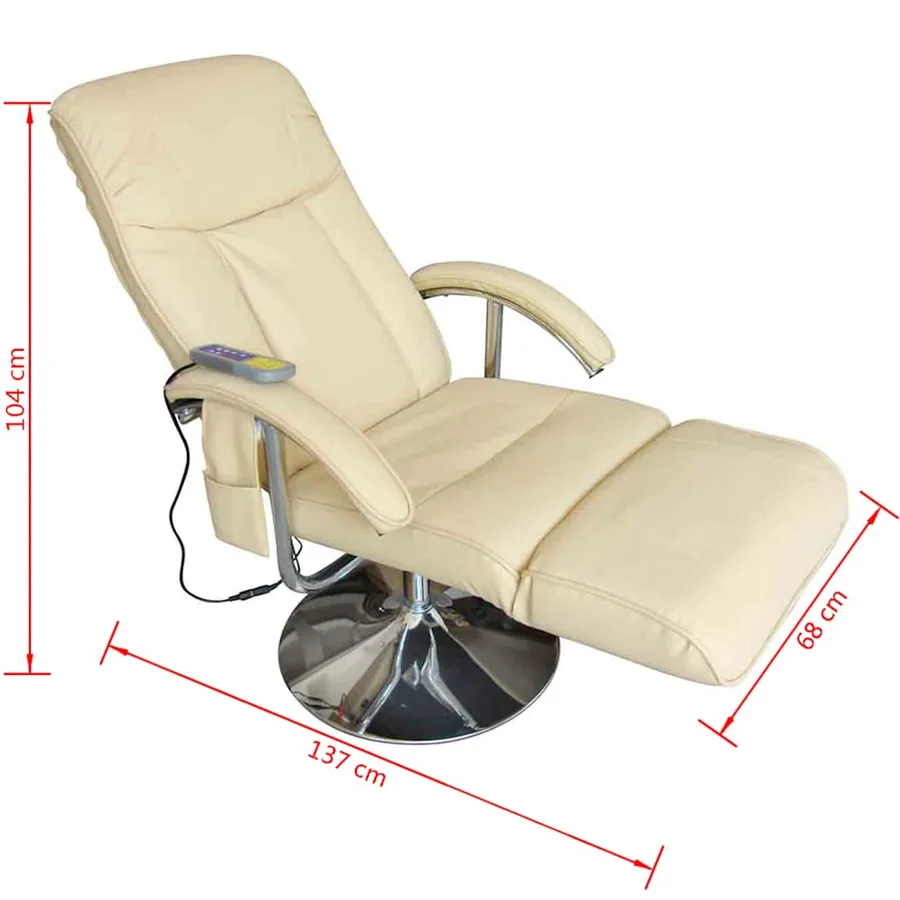 Massage Recliner Chair Cream White Faux Leather - 4