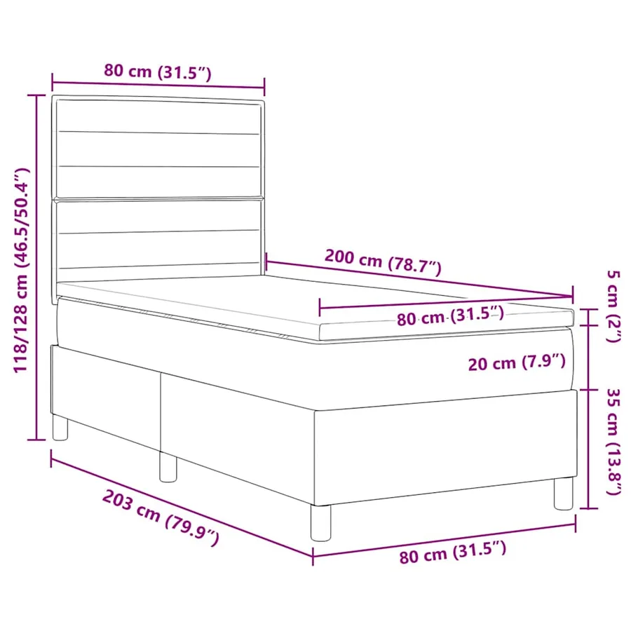 Lit à ressorts avec matelas Gris clair 80 x 200 cm tissu - 12