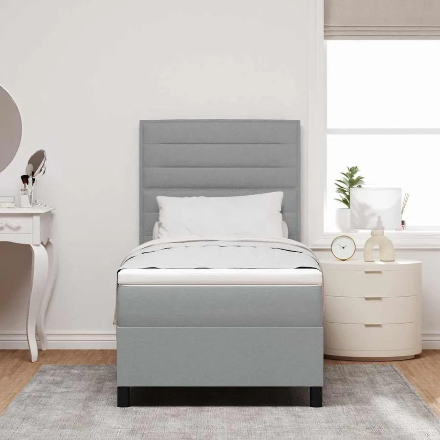 Lit à ressorts avec matelas Gris clair 80 x 200 cm tissu - 3