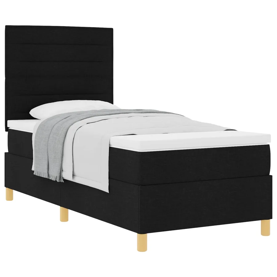 Lit à ressorts avec matelas Noir 80 x 200 cm tissu - 2