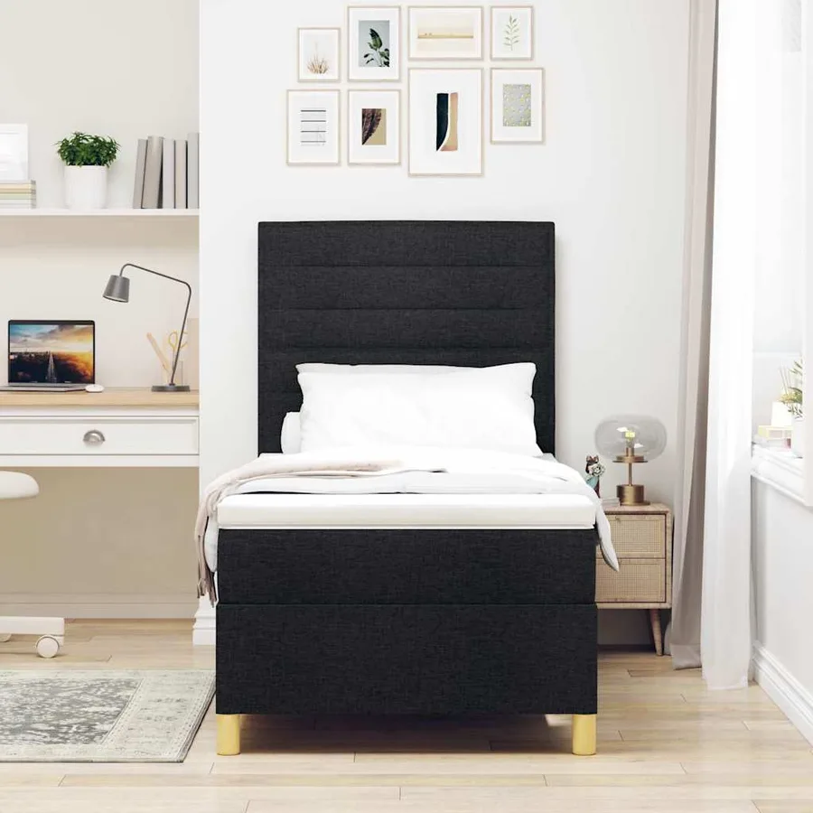 Lit à ressorts avec matelas Noir 80 x 200 cm tissu - 3