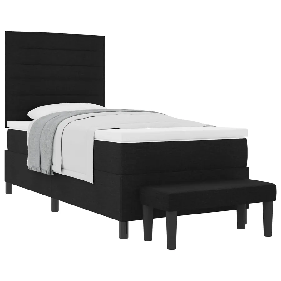 Lit à ressorts avec coussin Noir 80 x 200 cm tissu