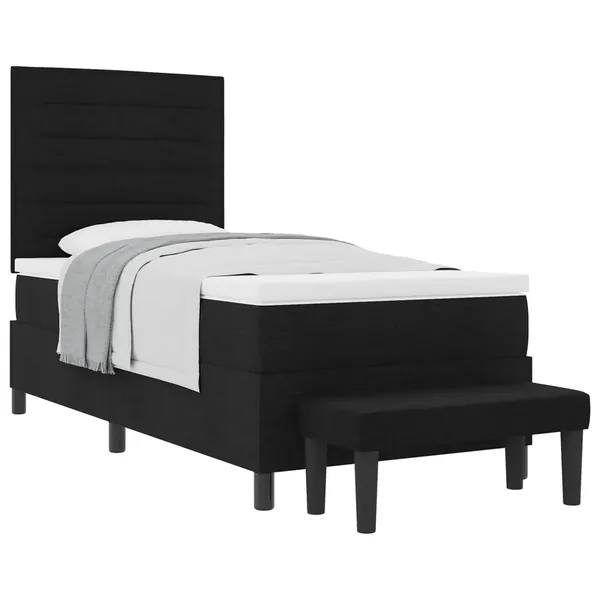 Lit à ressorts avec coussin Noir 80 x 200 cm tissu