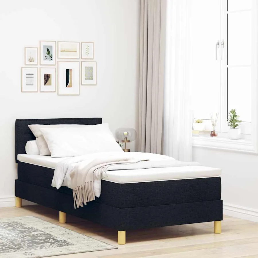 Lit à ressorts avec coussin Noir 80 x 200 cm tissu