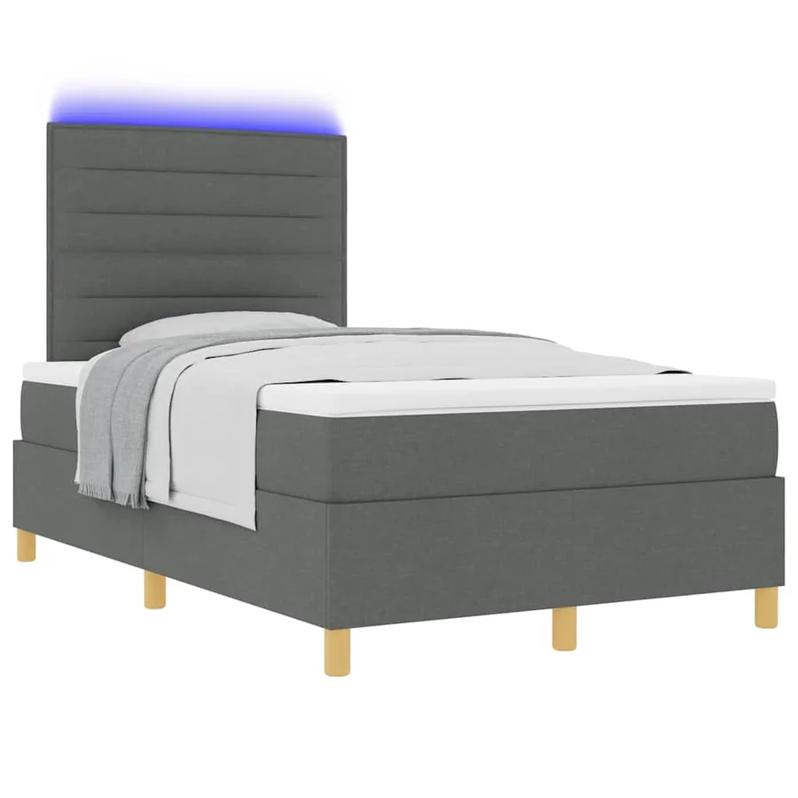 Lit à ressort LED avec matelas Gris foncé 120 x 190 cm tissu - 3