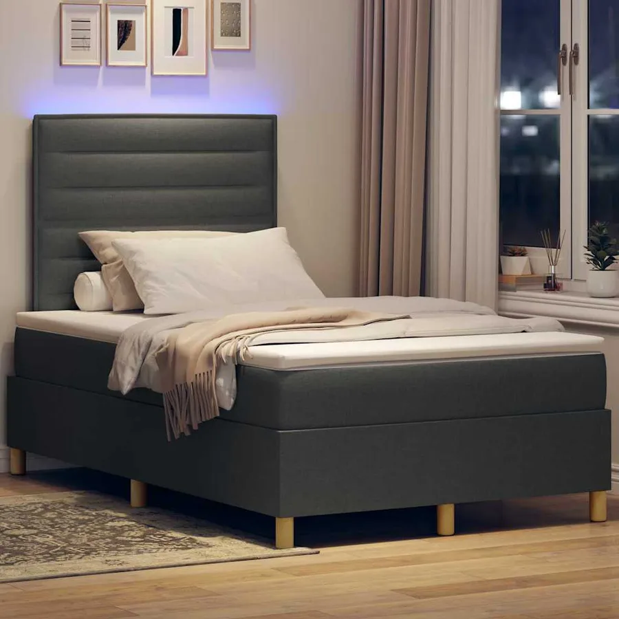 Lit à ressort LED avec matelas Gris foncé 120 x 190 cm tissu - 5
