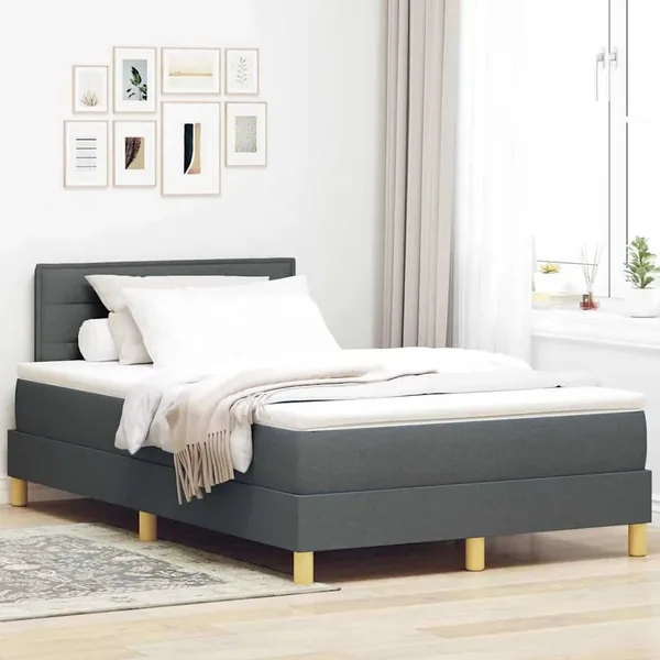 Lit à ressort LED avec bandes LED Gris foncé 120 x 190 cm tissu