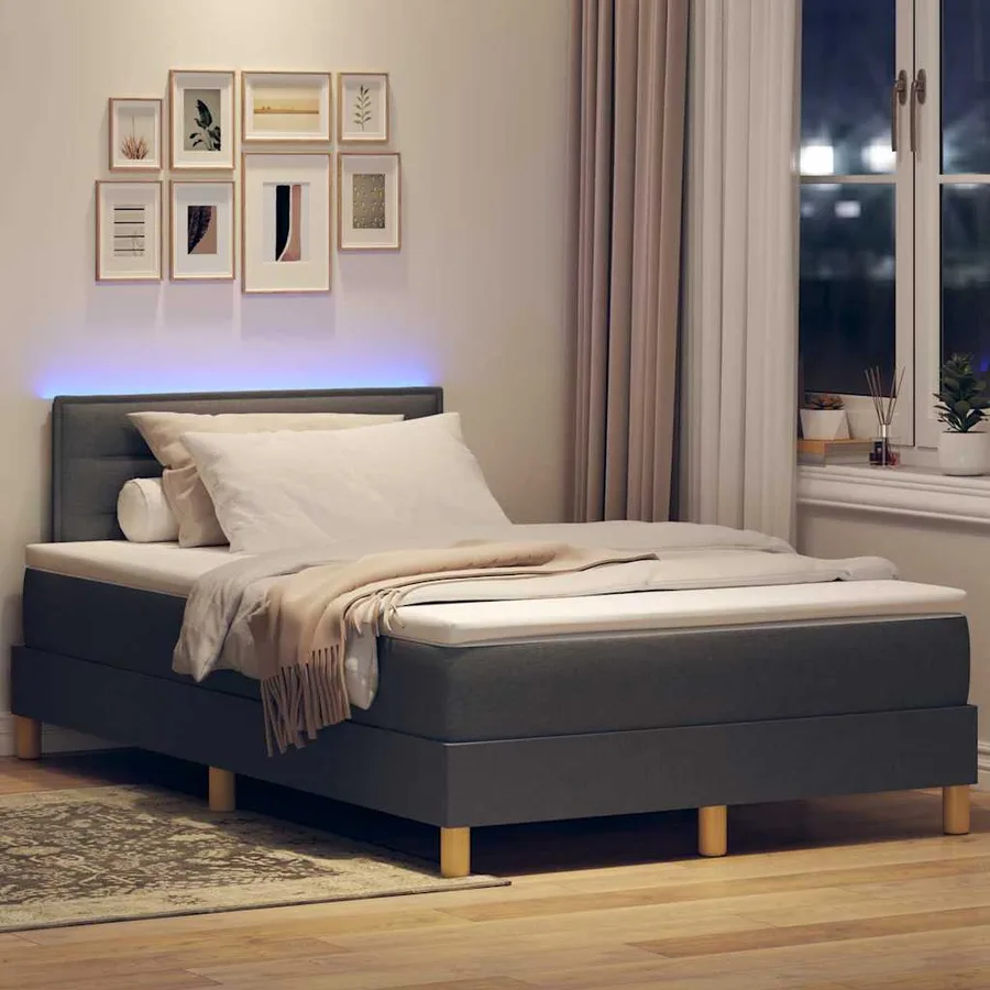 Lit à ressort LED avec bandes LED Gris foncé 120 x 190 cm tissu - 5