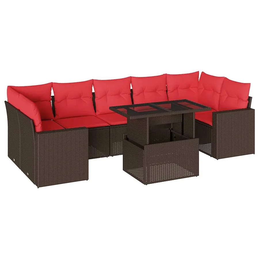 Ensemble de canapé de jardin 8 pcs avec coussins marron résine tressée - 2