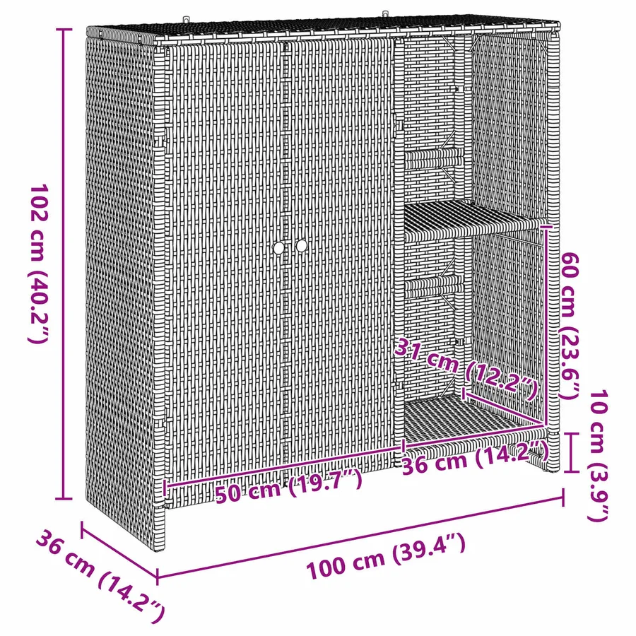 Armoire de rangement avec étagère Gris 100 x 36 x 102 cm Rotin - 8