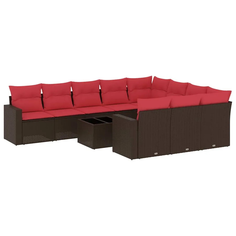 Salon de jardin et coussins 11 pcs marron résine tressée - 2