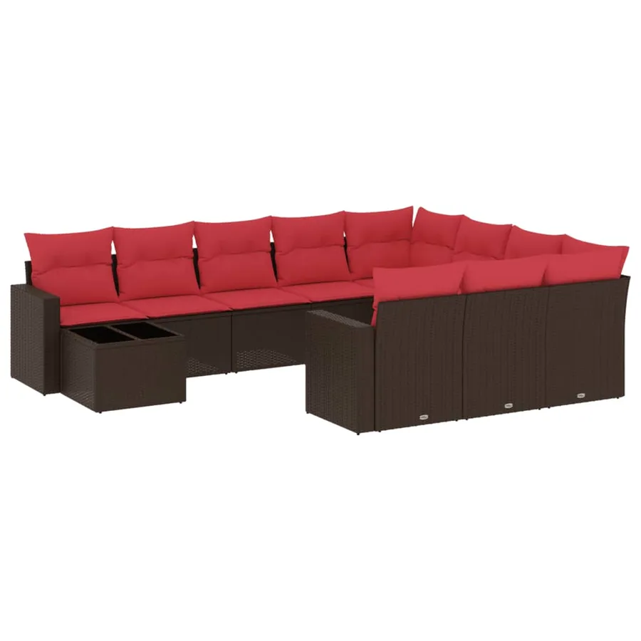 Ensemble de canapé de jardin 11 pcs avec coussins marron résine tressée - 2