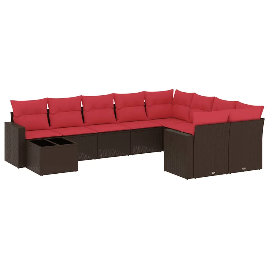 Salon de jardin 10 pcs avec coussins marron résine tressée - 2